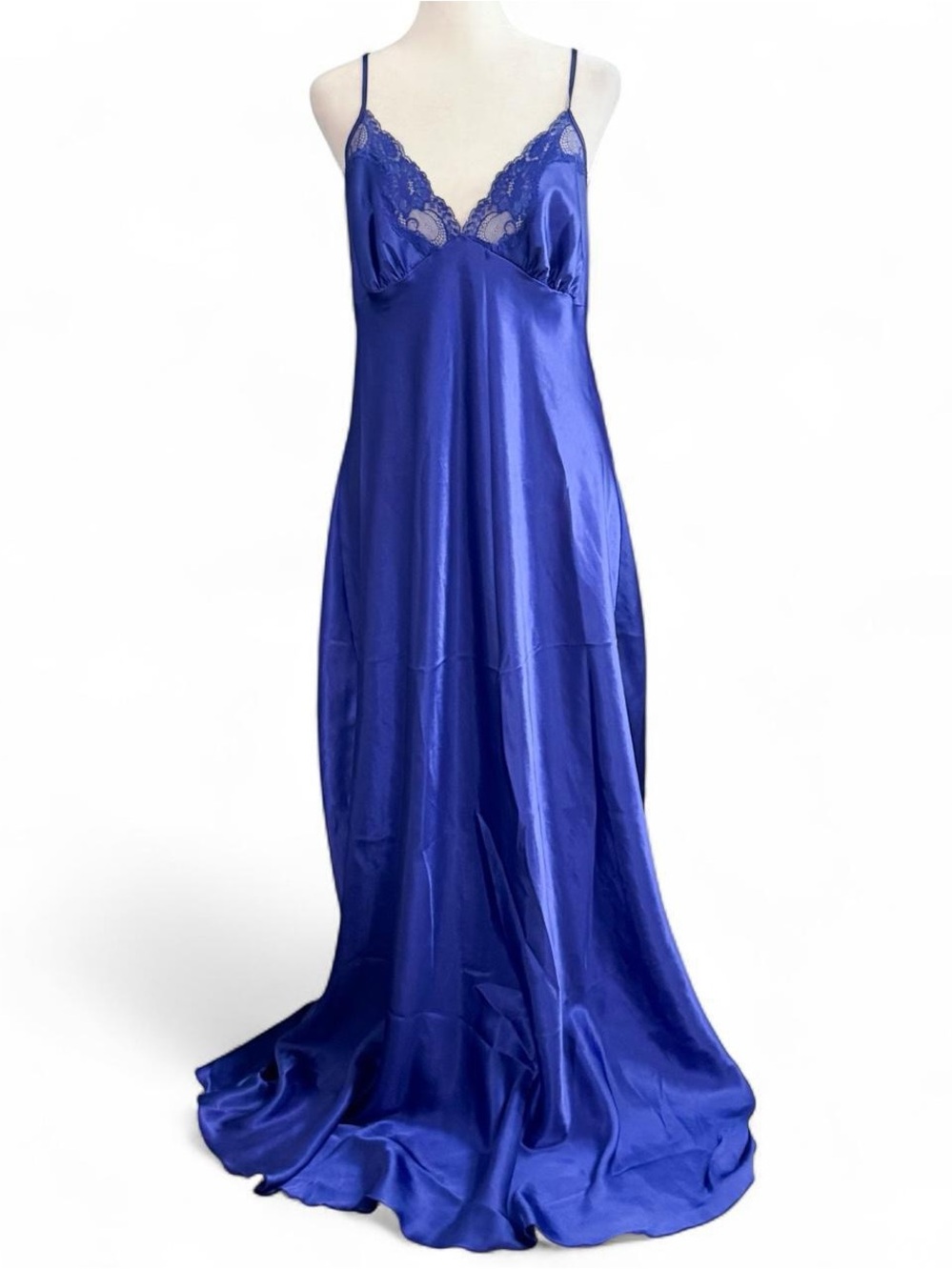 Vintage Shirley of Hollywood Blue Satin Full Length Slip Dress XL